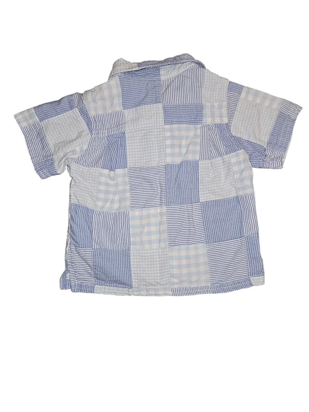 GAP Blue & White Patchwork Button-Front Shirt Baby 6-12 Months With Front Pocket